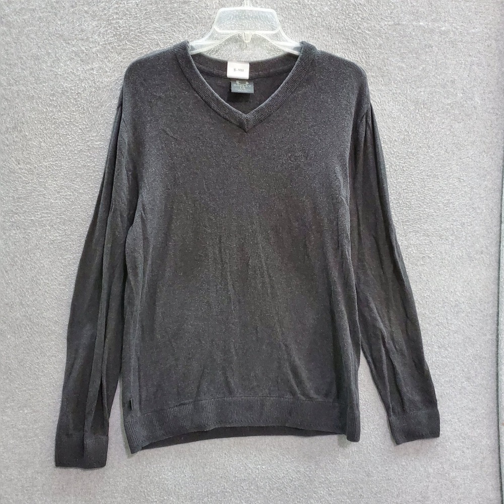 Oakley Men Sweater Large Gray‎ Ribbed Hem Long Sleeve V Neck Pullover Casual